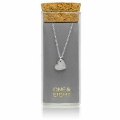 One & Eight Brushed Heart Silver Necklace