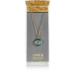 One & Eight Aqua Glass Charm Gold Necklace