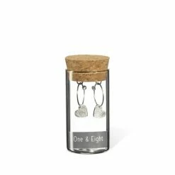 One & Eight Brushed Heart Charm Silver Hoop Earrings