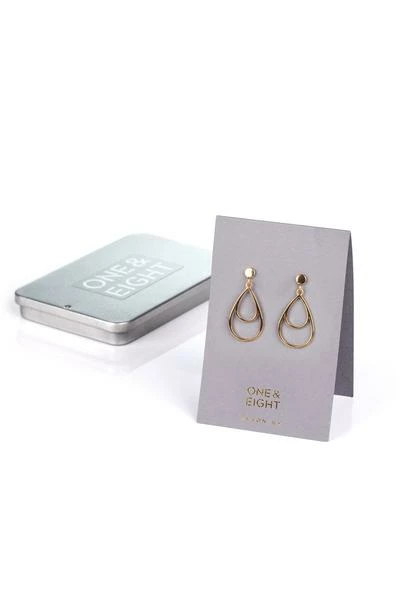 One & Eight Gold Double Teardrop Stud Earrings 2 One & Eight Gold Double Teardrop Stud Earrings
