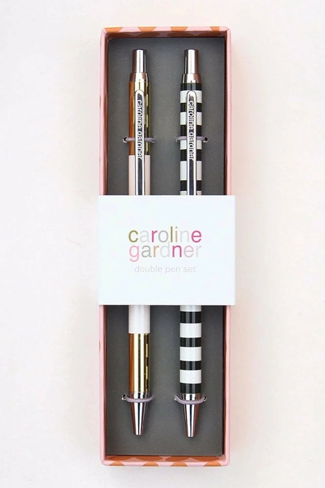 Caroline Gardner Gold And Stripe Double Pen Set 1 Caroline Gardner Gold And Stripe Double Pen Set