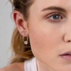 One & Eight White Seaglass Silver Hoop Earrings