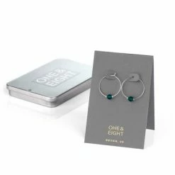 One & Eight Teal Sea Glass Silver Earrings