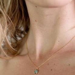 One & Eight Aqua Glass Charm Gold Necklace