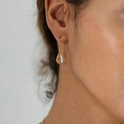 One & Eight Blush Glass Charm Gold Drop Earrings