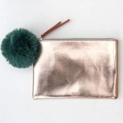 Caroline Gardner Rose Gold Pouch With Green Pom