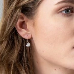 One & Eight Brushed Heart Charm Silver Hoop Earrings