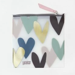 Caroline Gardner Teal Falling Hearts Face Mask Pouch
