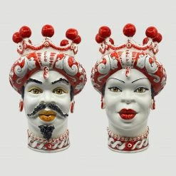 Melting Pot Amsterdam Teste di Moro Vaas van Keramiek Vrouw Rood /Wit +/-43cm Met de hand gemaakt en beschilderd