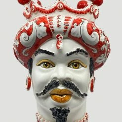 Melting Pot Amsterdam Teste di Moro Vaas van Keramiek Man Rood /Wit +/-43cm Met de hand gemaakt en beschilderd.