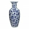 Melting Pot Amsterdam Porseleinen Vaas Blauw Met Bloemmotief 26.5x26.5x61cm