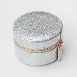 Caroline Gardner Round Silver Glitter Jewellery Box