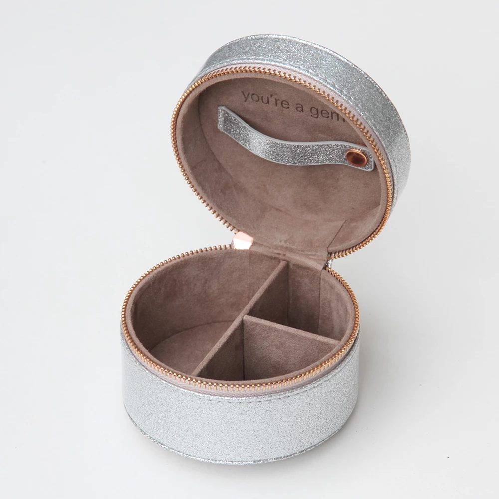 Caroline Gardner Round Silver Glitter Jewellery Box 1 Caroline Gardner Round Silver Glitter Jewellery Box