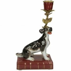 Melting Pot Amsterdam Kandelaar Met Hond Van Fijn Aardewerk Bruin B 14x9x24cm