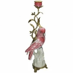 Melting Pot Amsterdam Kandelaar Met Vogel Van Fijn Aardewerk Pink 15.5x10x42cm