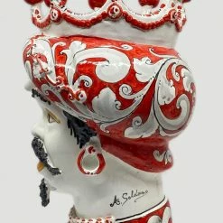 Melting Pot Amsterdam Teste di Moro Vaas van Keramiek Man Rood /Wit +/-43cm Met de hand gemaakt en beschilderd.