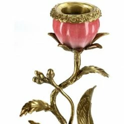 Melting Pot Amsterdam Kandelaar Met Vogel Van Fijn Aardewerk Pink 15.5x10x42cm