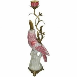 Melting Pot Amsterdam Kandelaar Met Vogel Van Fijn Aardewerk Pink 15.5x10x42cm