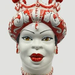 Melting Pot Amsterdam Teste di Moro Vaas van Keramiek Vrouw Rood /Wit +/-43cm Met de hand gemaakt en beschilderd