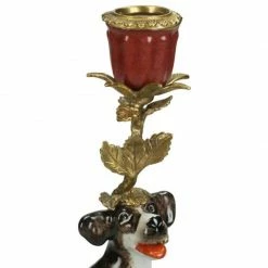 Melting Pot Amsterdam Kandelaar Met Hond Van Fijn Aardewerk Bruin B 14x9x24cm