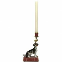 Melting Pot Amsterdam Kandelaar Met Hond Van Fijn Aardewerk Bruin B 14x9x24cm